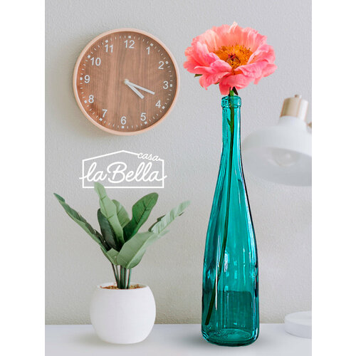 Стеклянная ваза для цветов La Bella Casa в форме бутылки, голубая, прозрачная, конусная