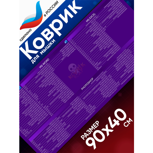Большой игровой коврик для мышки с принтом, 90х40 см, Шпаргалка фиолетовая. Компьютерный ковер под клавиатуру и мышь на весь стол.