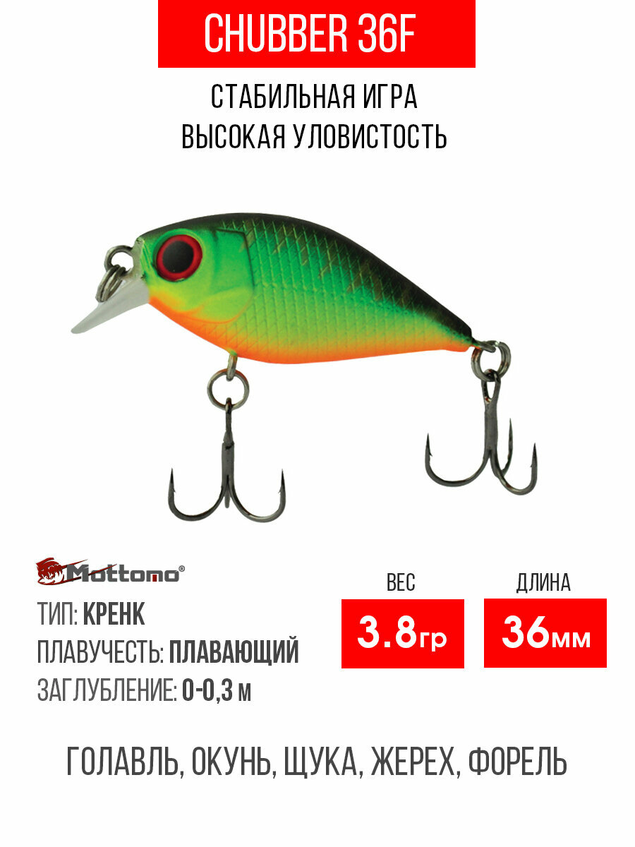 Воблер для рыбалки Mottomo Chubber 36F 3,8g, кренк плавающий для спиннинга, троллинга. Приманка окуня, щуку Ghost Tiger