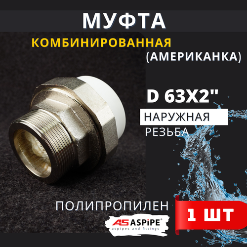Муфта разъемная полипропиленовая 63х2 наружная резьба Американка PPRC ASPiPE 1шт 1485₽