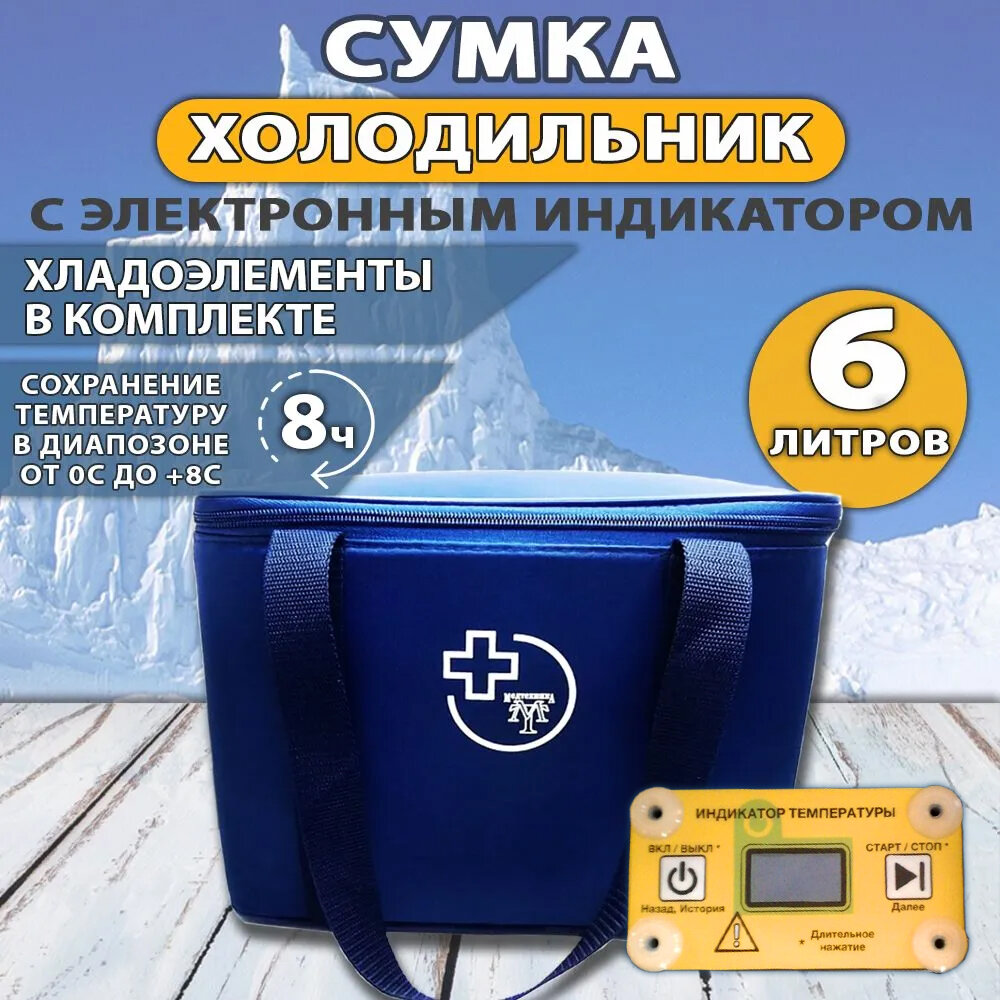 Сумка холодильник медицинская с хладоэлементами, термоконтейнер медицинский с электронным индикатором