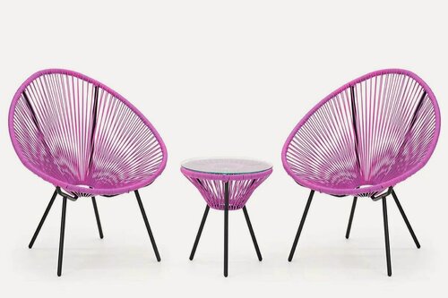 Изображение товара Комплект плетеной мебели KORNERA "Акапулько" на 2 персоны, каркас черный, искусственный ротанг лиловый