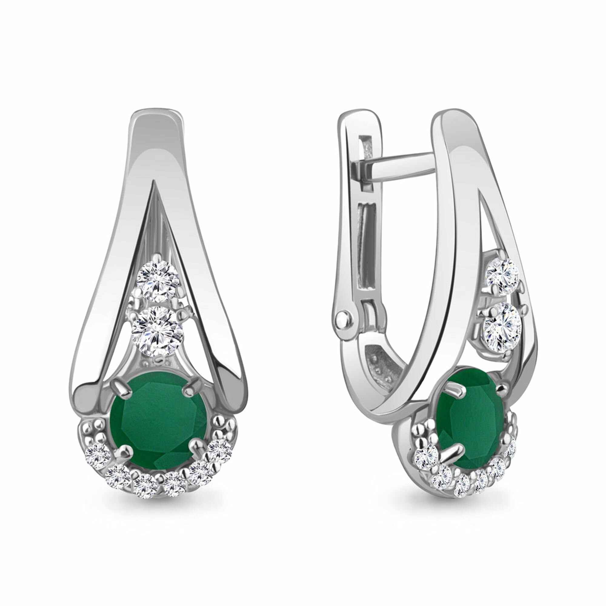 Серьги Diamant online, серебро, 925 проба, родирование, агат, фианит, длина 2 см, , бесцветный, бирюзовый