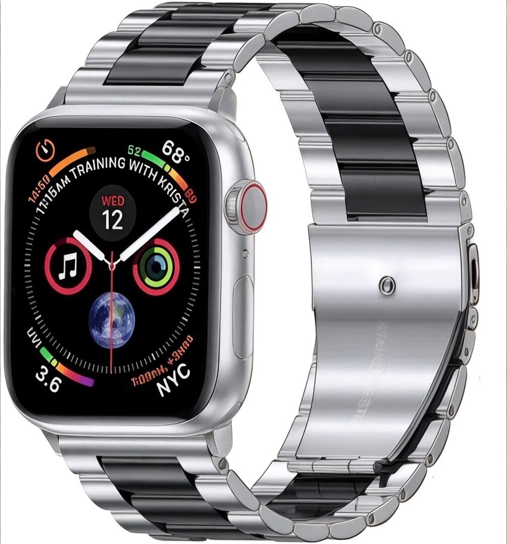 Ремешок металлический из нержавеющей стали для умных смарт часов Apple Watch 38 / 40 / 41 mm / браслет блочный для часов 1-9 SE Эппл Вотч /Серебристо-черный