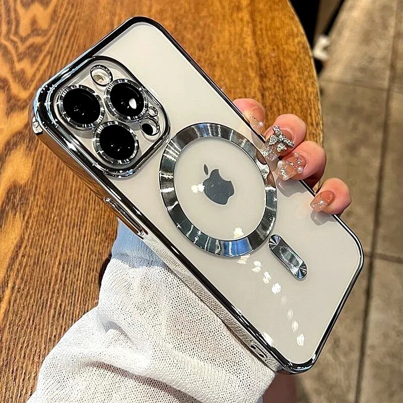 Чехол для телефона Magsafe с беспроводной зарядкой для iPhone 15, 14, 13, 12, 11, 16, 17 Pro Max Plus, прозрачный магнитный чехол-бампер — фото 1