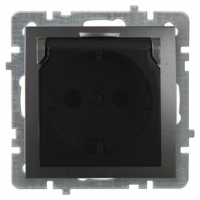 Розетка с крышкой с/у з/к NILSON антрацит 16А (в рамку)