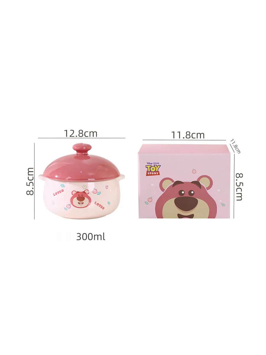 Миска для супа с крышкой Disney, керамическая, цвет розовый, Lotso, 300мл — фото 1