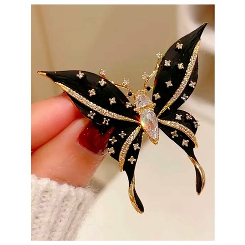 Брошь Kazan Trade, изумруд синтетический, стразы, черный, желтый