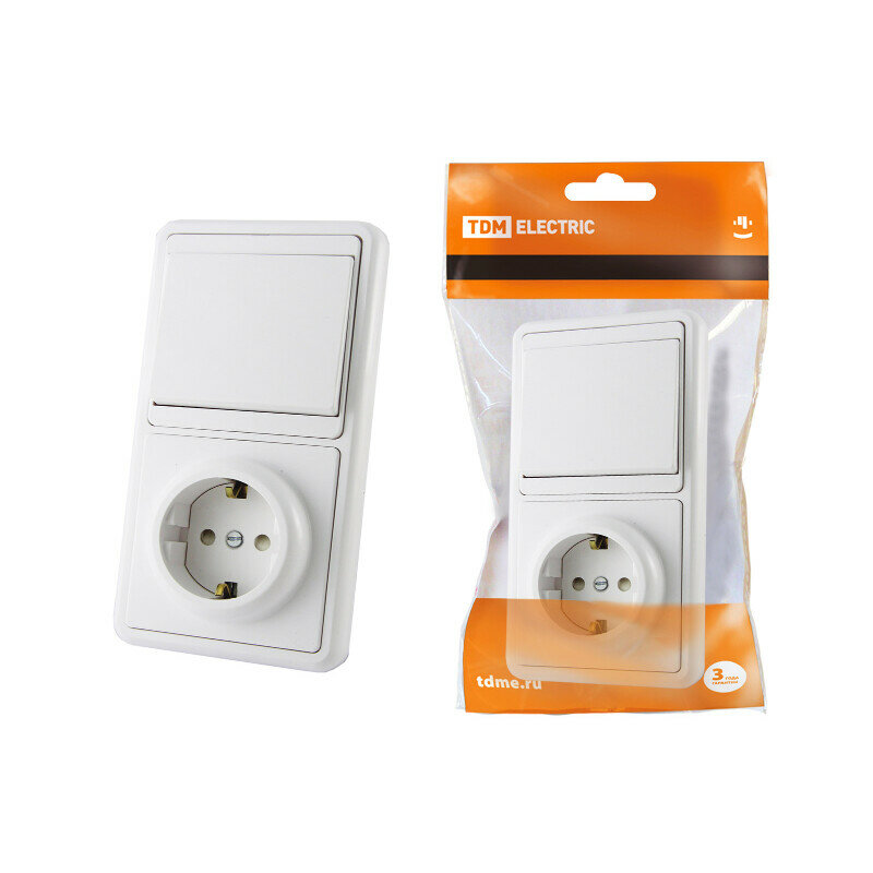 Блок комбинированный TDM бквр выкл. 1-кл. + розетка 2П+З с защитными шторками