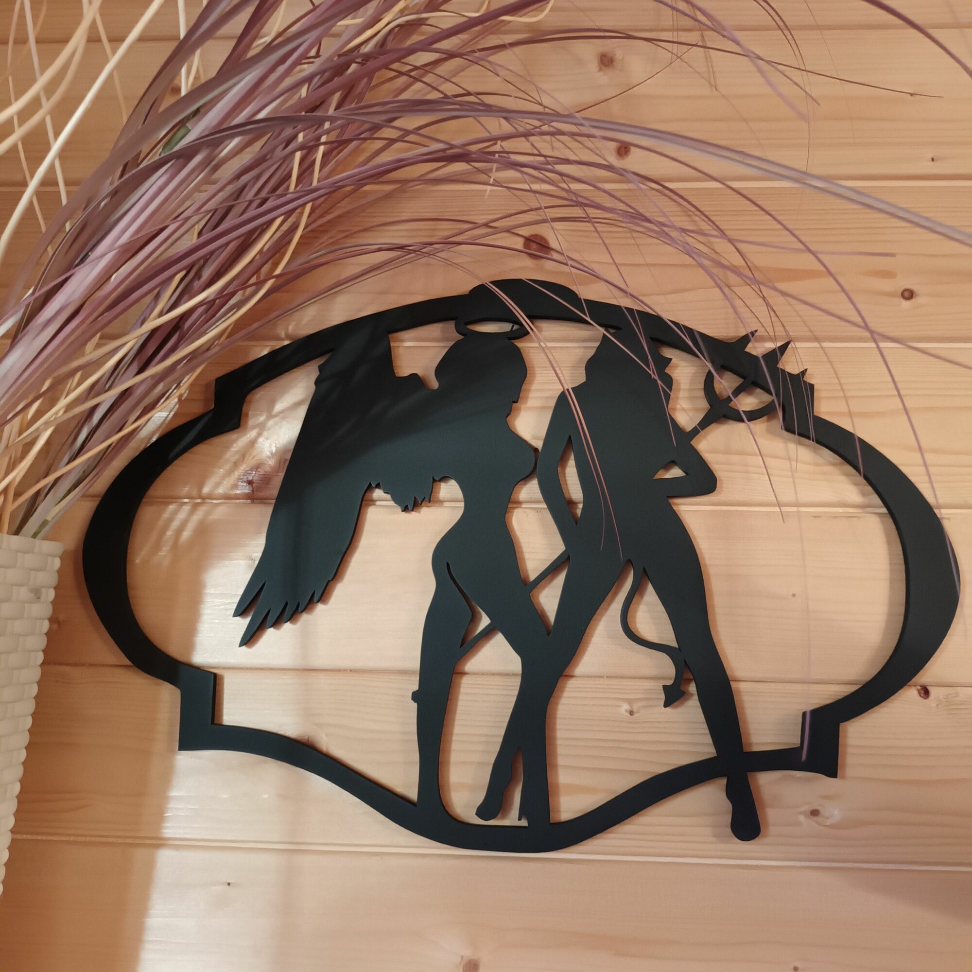 Панно ангелы из АДА 45х29см декоративное настенное черное декор на стену картина