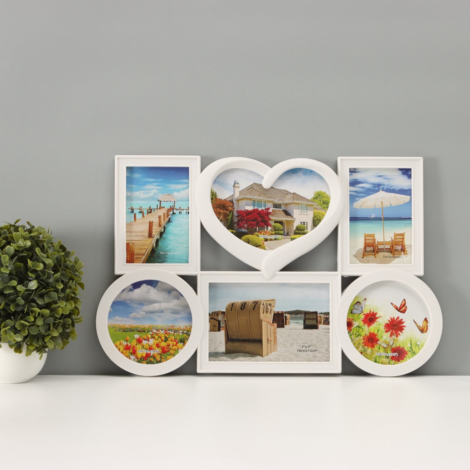 Фоторамка-коллаж на 6 фото 13×13 см 10×15 см 13×18 см «Семейная» белая 46.5×29.5 см