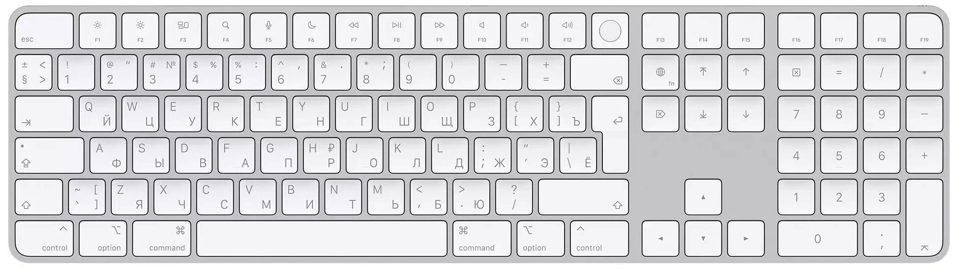 Беспроводная клавиатура Apple Magic Keyboard Numeric Touch ID MK2C3 silver русская MK2С3RS/A