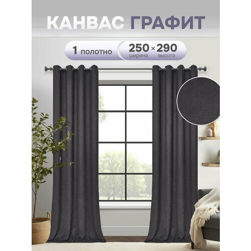 Штора ЭМИ Текстиль Канвас ширина 250 см высота 290 см, крепление - люверсы, цвет - черно-серый, 1 шт.