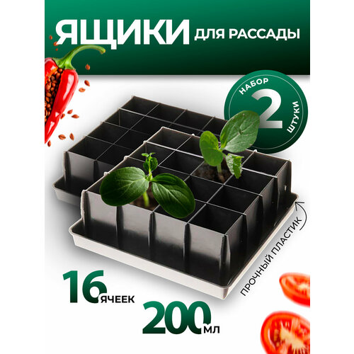 Ящики для рассады пластиковые с поддоном 16 ячеек 0,2л 2 шт в комплекте