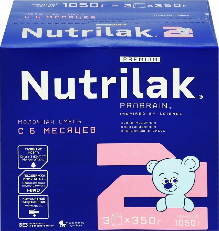 Смесь молочная NUTRILAK Premium 2 адаптированная, с 6 месяцев, 3х350г