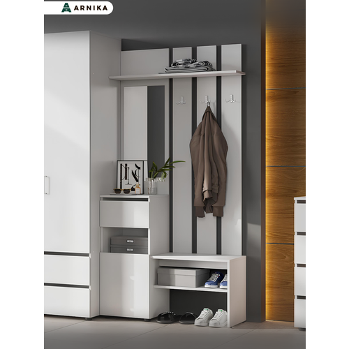 Вешалка ARNIKA Токио модульная с зеркалом ЛДСП белая 100х368х200см 5215₽