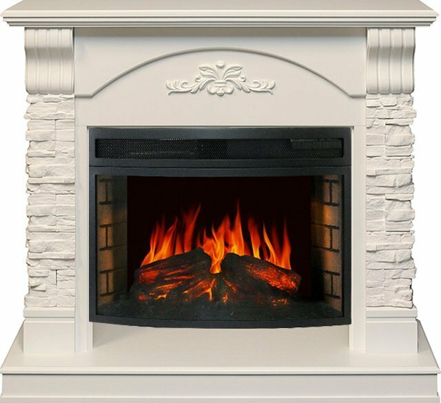 Каминокомплект Prague - Белый /Сланец белый с очагом Dioramic 25 LED FX