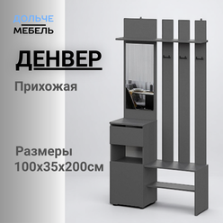 Прихожая мебель в коридор с зеркалом Арника Денвер, 100х35х200 см, цвет графит