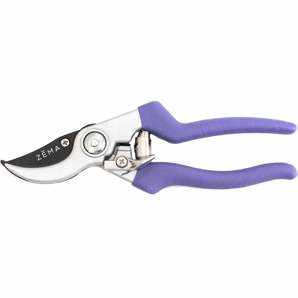 Секатор садовый Zema плоскостной пружинный, углеродистая сталь с тефлоновым покрытием, с фиксатором лезвий, фиолетовый