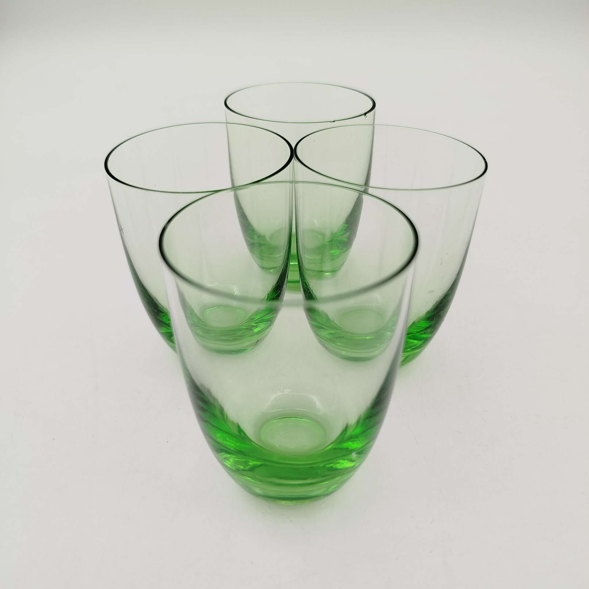 Набор из 4-х стопок зелёного оттенка, цветное стекло, СССР, 1970-1990 гг.