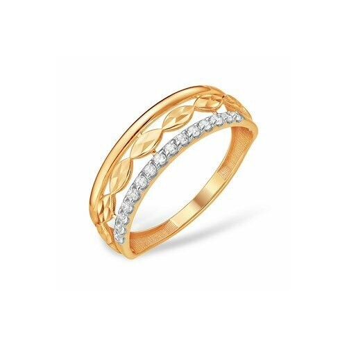 фото Кольцо jewelin, красное золото, 585 проба, фианит, размер 18, золотистый