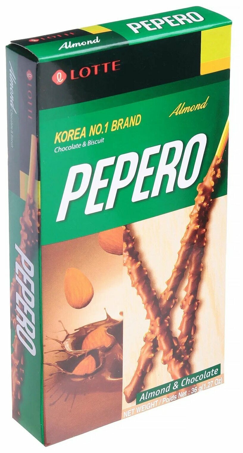 Соломка Pepero Lotte, с миндалём, в шоколадной глазури, 36 грамм — фото 1