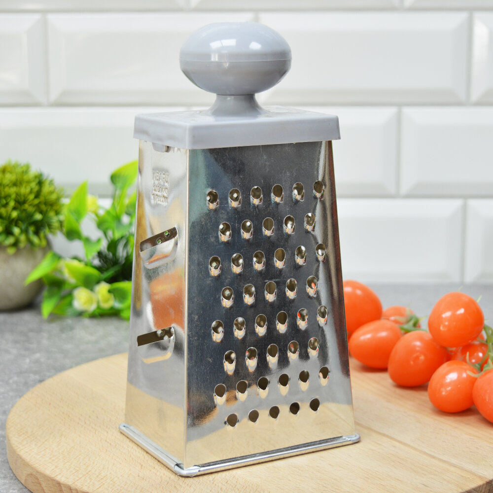 Терка 4-гранная металлическая 11x8,5x23 см, с пластиковой ручкой, для овощей