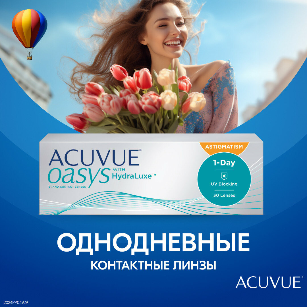 Acuvue Oasys 1-Day with HydraLuxe for Astigmatism (30 линз) (+3.00/-0.75/180°/8.5)