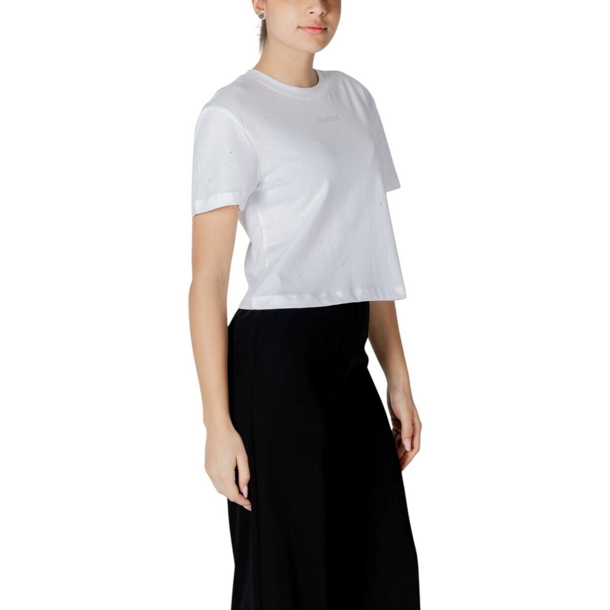 Футболка GUESS PRIMULA RHINESTONES BOXY TEE, размер S, белый — фото 1