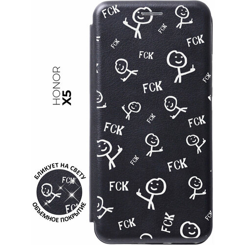 Чехол-книжка Fck Pattern W на Honor X5 / Хонор Х5 с 3D эффектом черный чехол книжка fck pattern w на honor 20 pro хонор 20 про с 3d эффектом черный