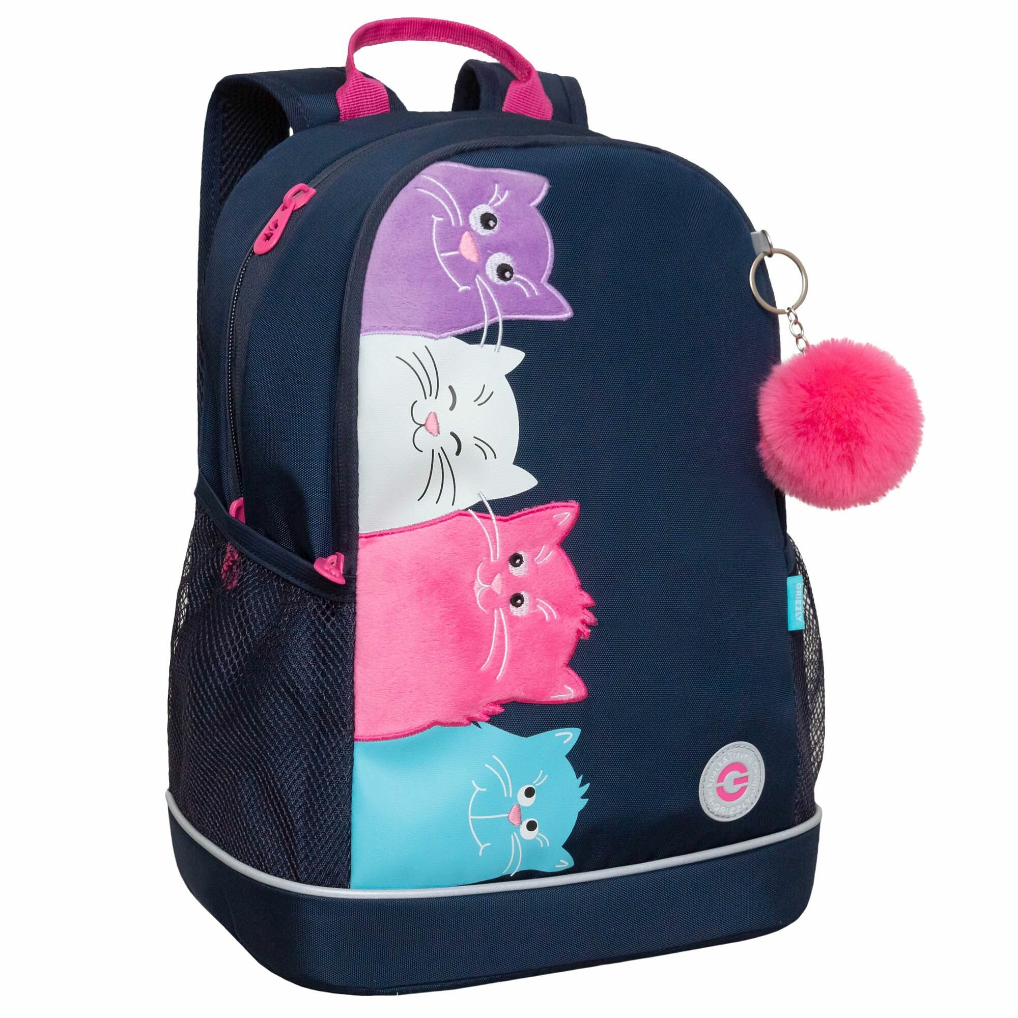 Рюкзак школьный для девочки подростка, с ортопедической спинкой, для средней школы, GRIZZLY (синий)