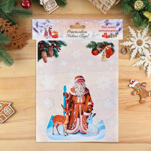 Интерьерные наклейки Дарим Красиво - Дед мороз и снежинки, вырубные, 40х30 см, 1 упаковка