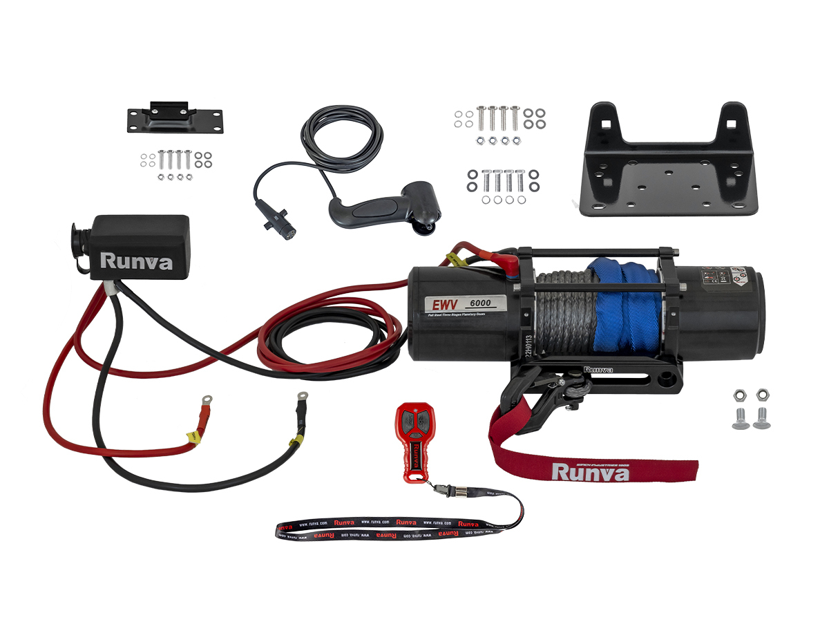 Лебёдка автомобильная электрическая 12V Runva 6000 lbs 2722 кг (синтетический трос) арт. EWV6000SSR