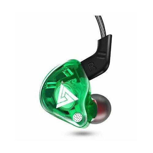 Наушники динамические QKZ AK6 HiFi 112DD спортивные для бега с микрофоном зеленые 66300₽