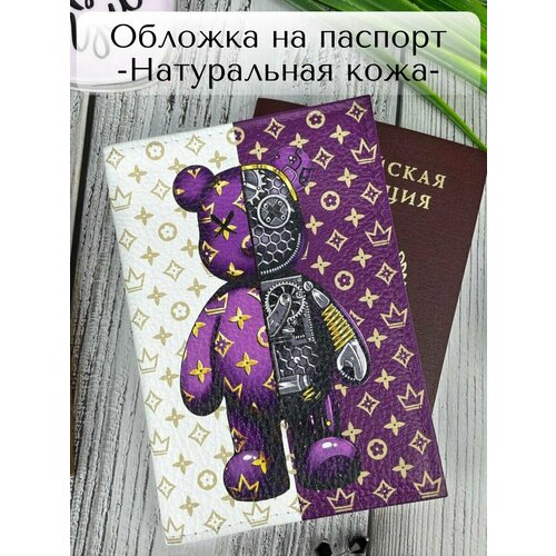 фото Обложка для паспорта обложка на паспорт из натуральной кожи с рисунком pan.shop, белый, фиолетовый