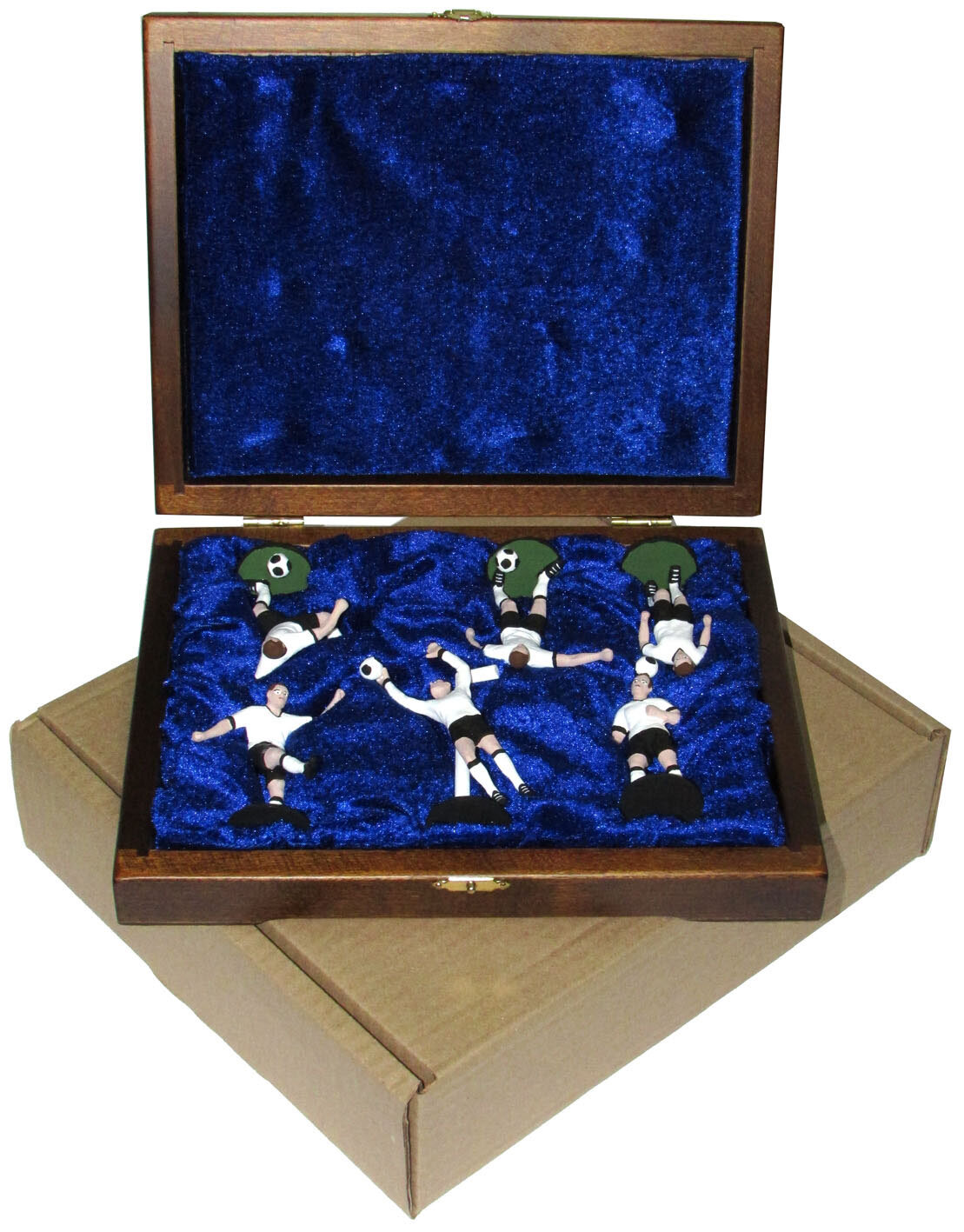 Набор миниатюр в деревянной шкатулке футбол 6 фигур (бело-черная форма) 23*19*5 см 999-RAZ-12