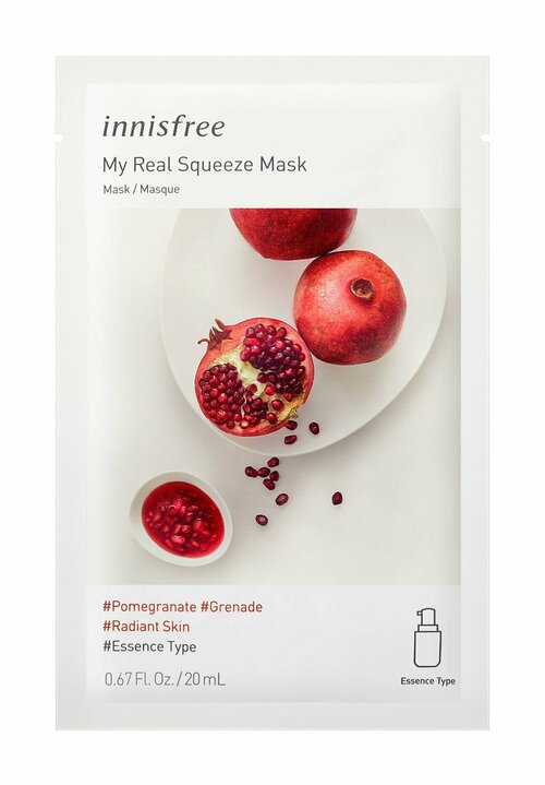 Тканевая маска для лица с гранатом Innisfree My Real Squeeze Mask Pomegranate