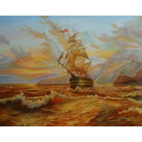 картина по номерам море закат корабль парусник va 1619 2 на подрамнике 40х50см Картина по номерам море парусник пейзаж на подрамнике 40х50см GX 39935