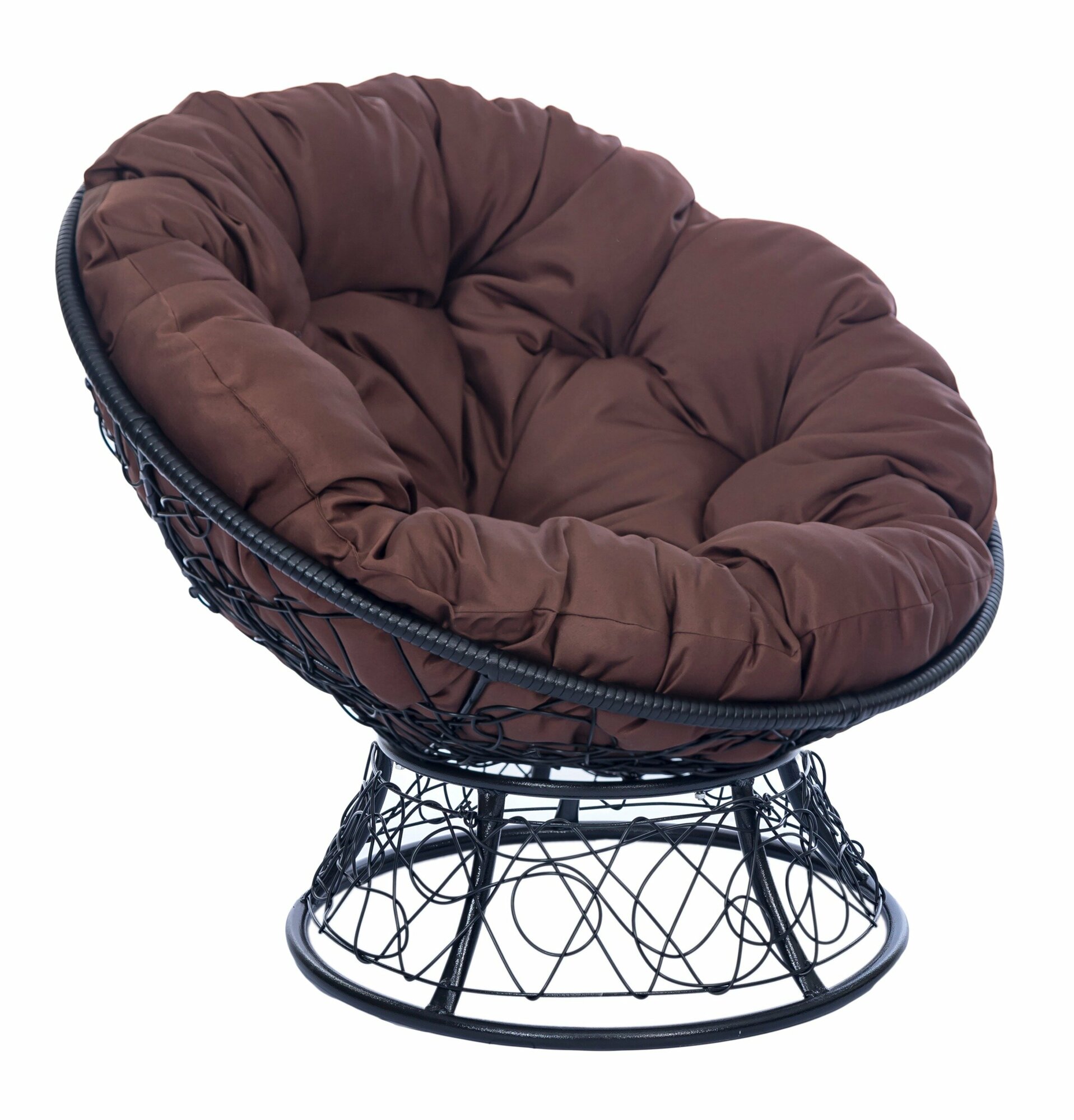 Кресло садовое папасан плюс черный + коричневая подушка