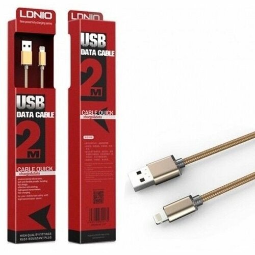 Кабель USB-Lightning LDNIO (LS17) 2 м, золотой кабель ldnio usb lightning ls35 2 м белый