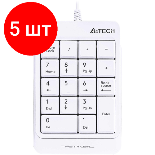 Комплект 5 штук, Клавиатура A4Tech Fstyler FK13P цифровой блок USB slim д/ноут (FK13P WHITE) числовой блок a4 fstyler fk13p черный usb slim для ноутбука