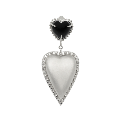 Серьги Waves & Gems, серебро, 925 проба, серебрение, оникс, длина 5.5 см, серебряный, черный подвеска в форме сердца с натуральным цветком