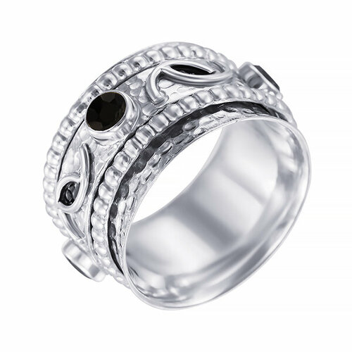 кольца джей ви серебряное кольцо с фианитом ониксом Кольцо JV, серебро, 925 проба, оникс, размер 18