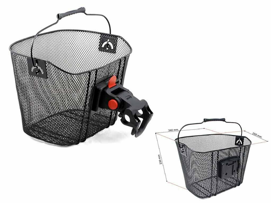 Корзина велосипедная передняя 34х25х23см быстросъемная д/руля 25,4/31,8мм с ручкой сталь черная AUTHOR