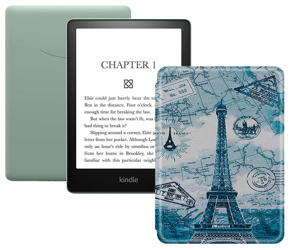 Электронная книга Amazon Kindle PaperWhite 2021 16Gb Ad-Supported Agave Green с обложкой ReaderONE PaperWhite 2021 Paris