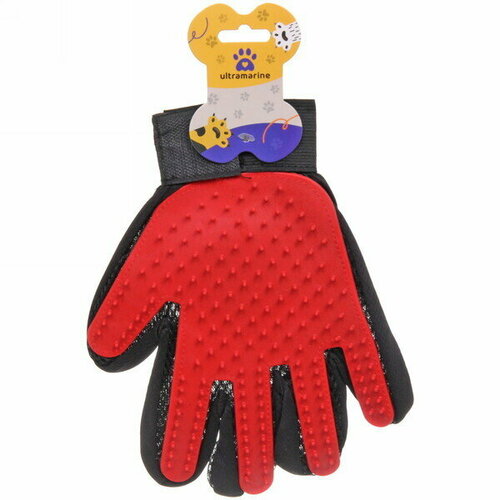 Расческа - перчатка для собак и кошек «лапки и царапки», на липучке, цвет красный, 23см (подвес) перчатка расческа для животных