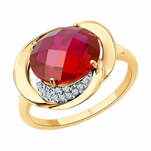 фото Кольцо sokolov, красное золото, 375 проба, корунд синтетический, фианит, размер 18.5