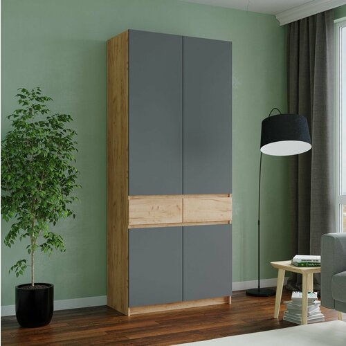 Шкаф 2-х створчатый с ящиками 9002200500 Корпус Крафт Фасад Графит авин 15900₽