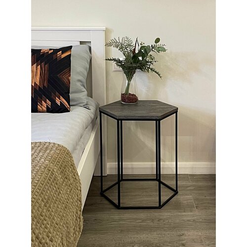 Столик журнальный придиванный на металлическом каркасе гексагон столешница тёмно-серая