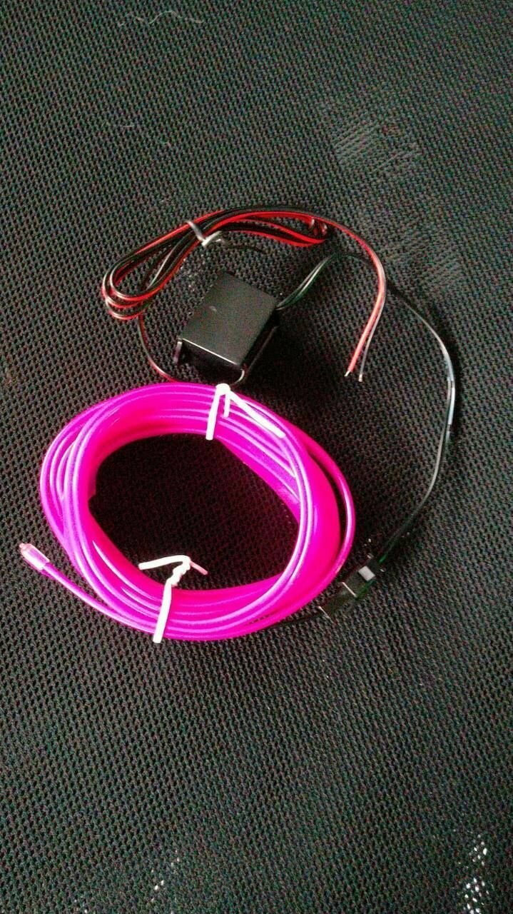 Гибкая неоновая лента для авто 3 метрa розовая  нить светодиодная подсветка салона автомобиля / led тюнинг